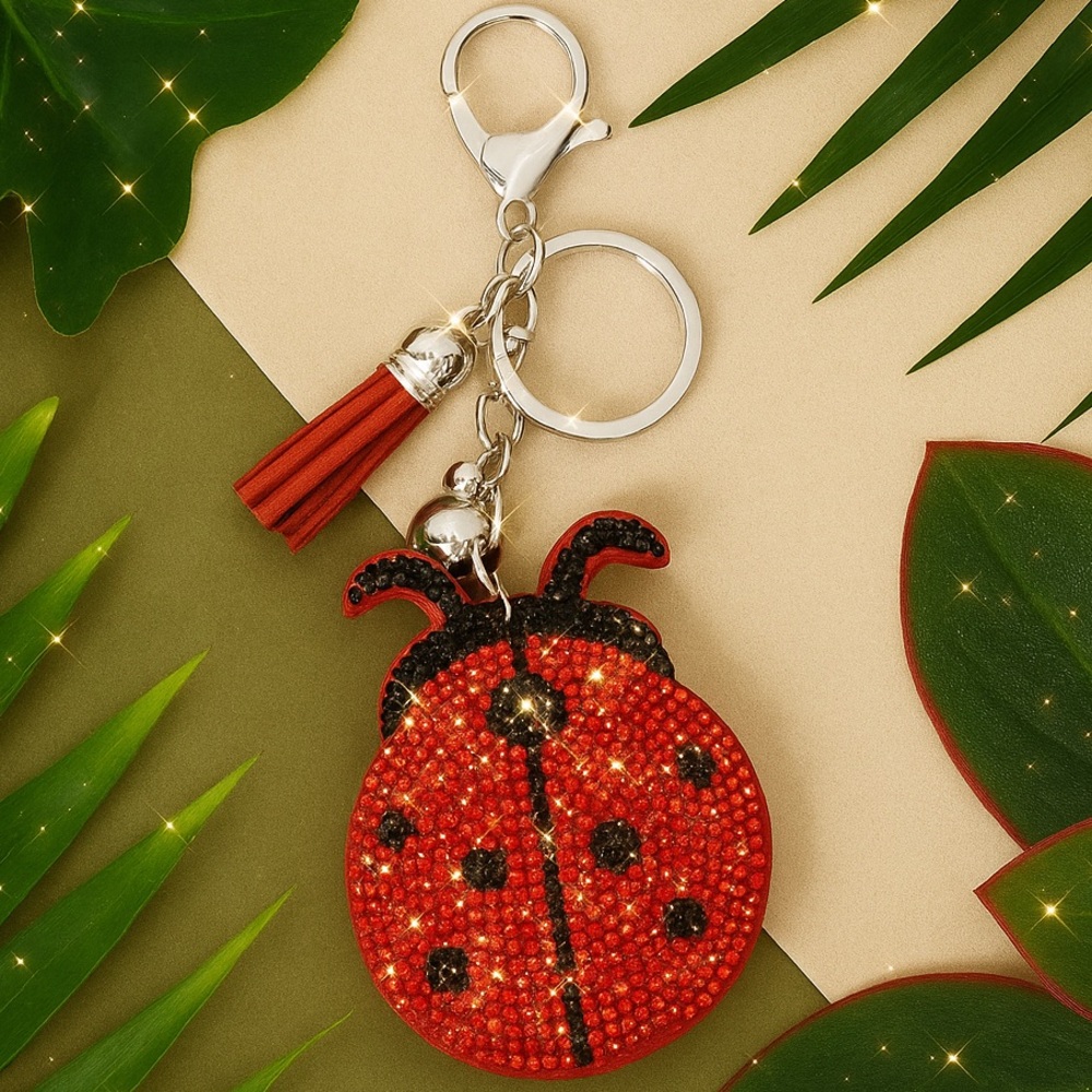 Red Ladybug Keychain with Rhinestones